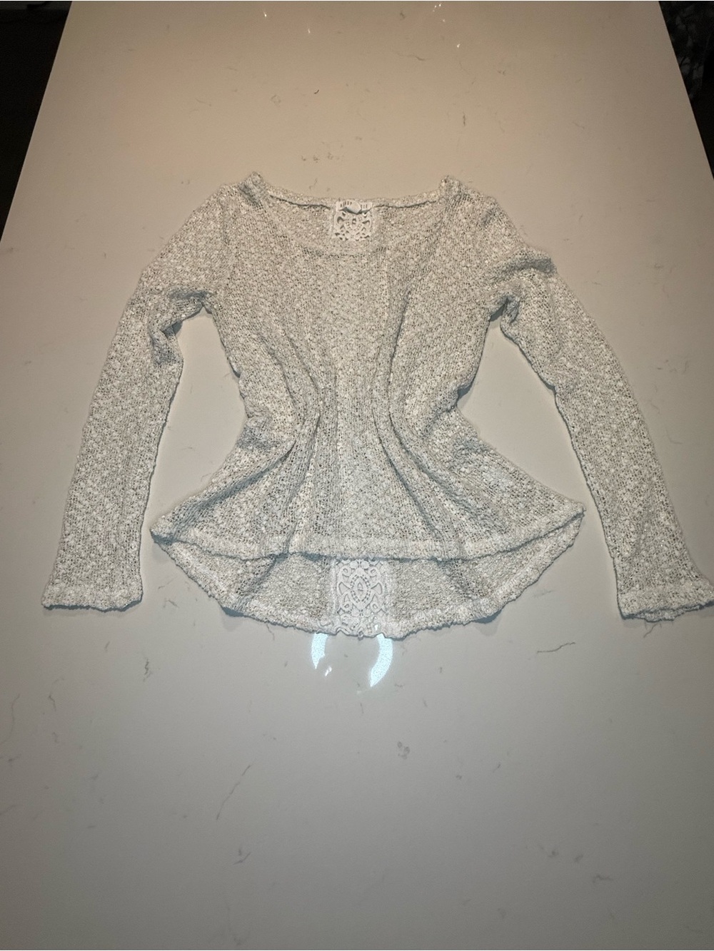 Aeropostale White Lace-Trim Scoop Neck Long Sleeve Top
